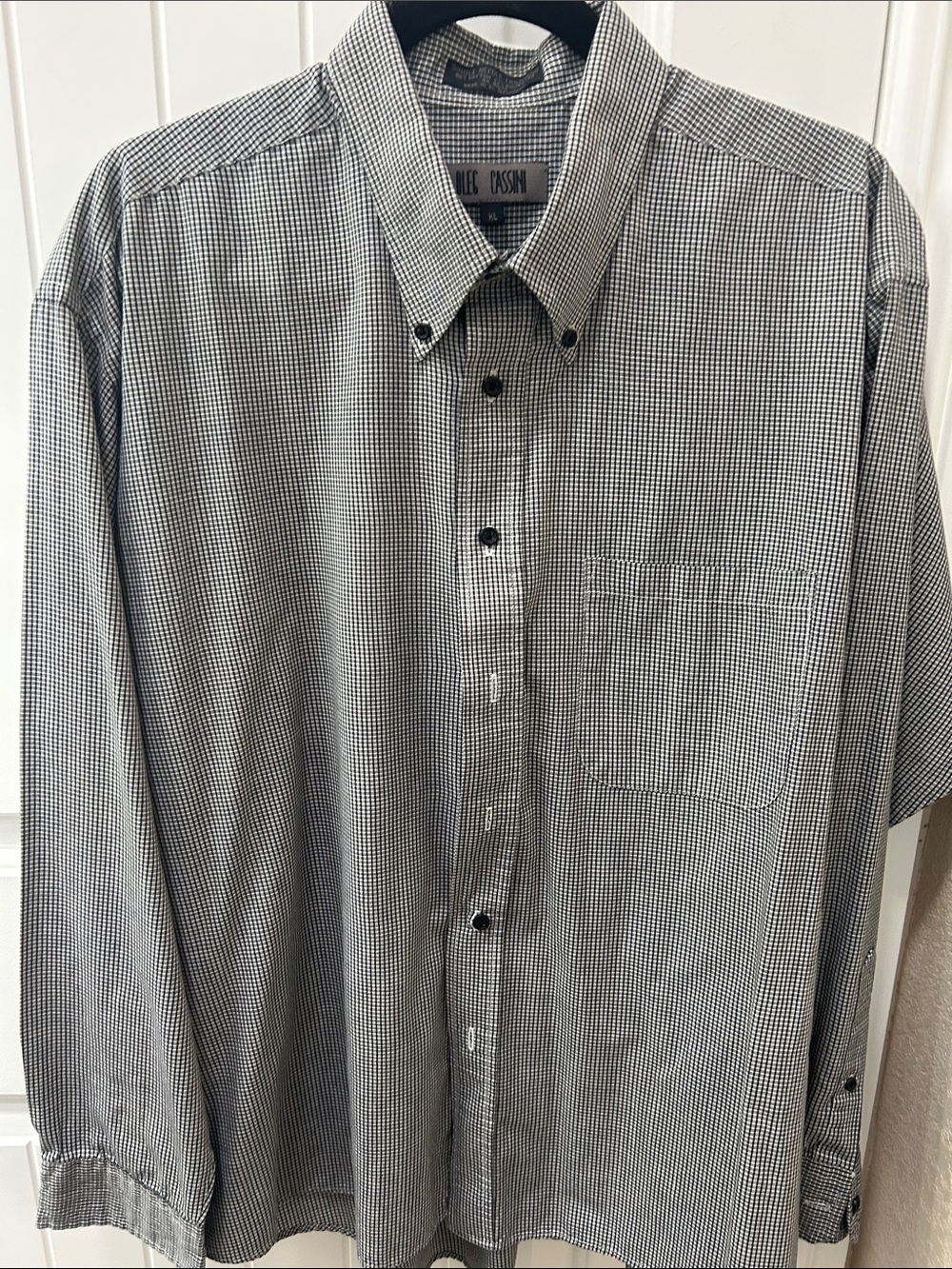 Oleg Cassini Black and White Micro-Check Button-Down Shirt
